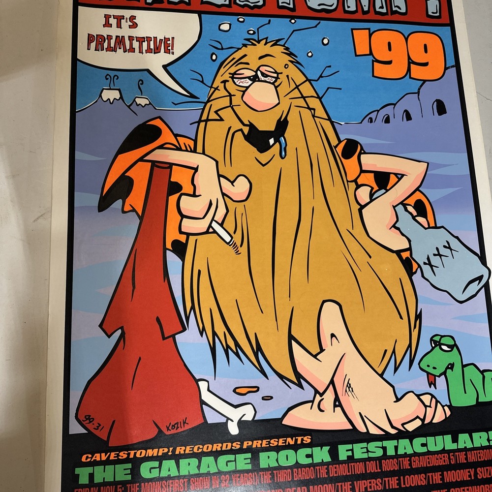 Cavestomp! ‘99 Poster Frank Kozik Captain Caveman Cavestomp Records 35x22.5