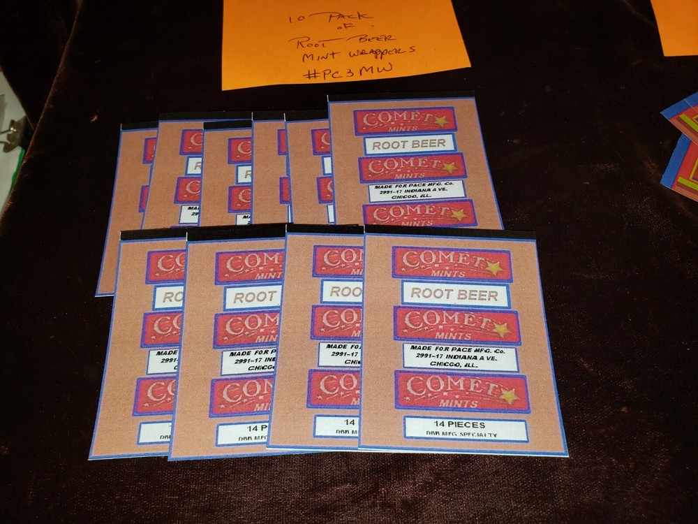 REPRO PACE COMET ROOTBEER MINT WRAPPERS "ROOTBEERT" 10 PACK #PC3 ROOT BEER