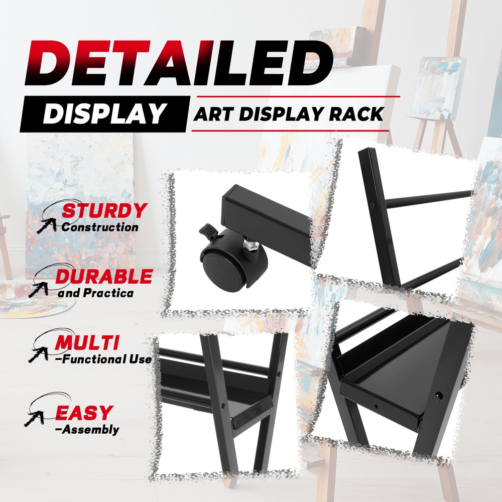 Art Storage Rack W/ Rolling Casters Art Display Rack Stand For Artwork, Posters