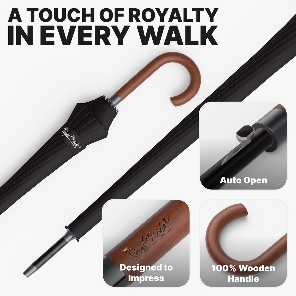Royal Walk Large Umbrella for 2 Persons - 54 Inch Automatic Open, Wind Resistant