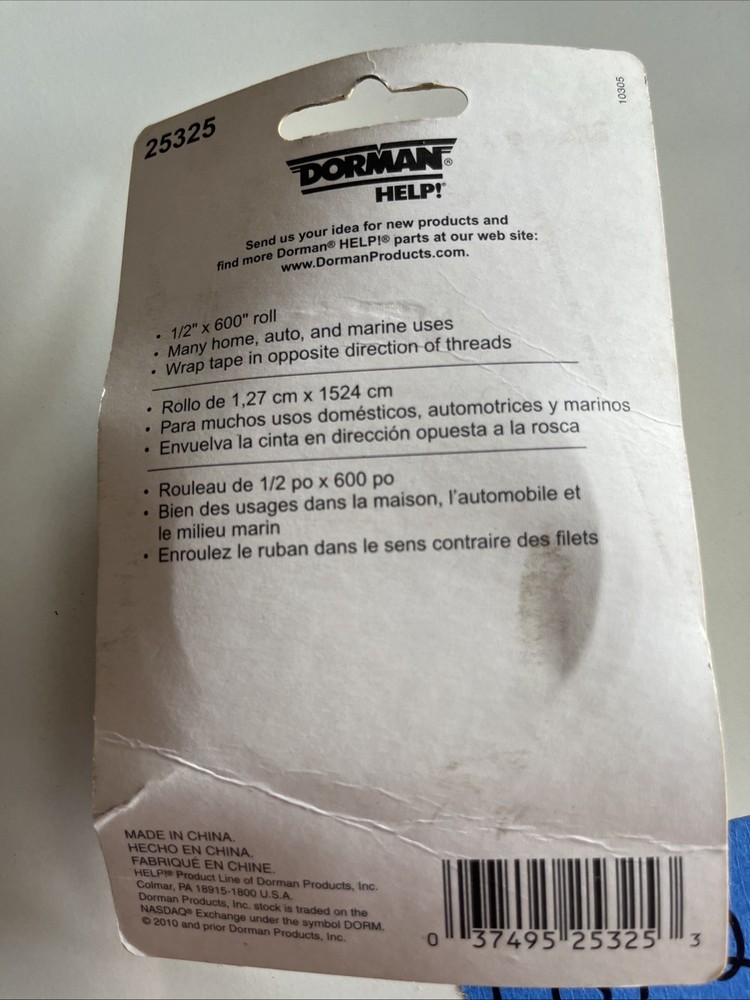 Dorman HELP! Universal Thread Sealing Tape, 1/2” x 600”