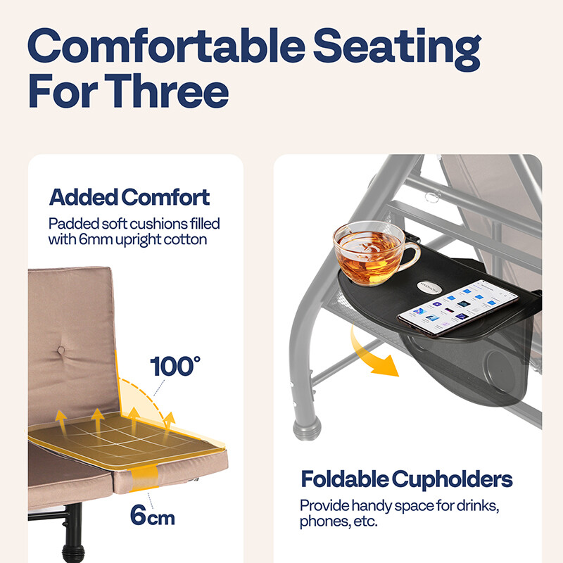 3-Seat Outdoor Converting Swing Chair w/ Canopy Outdoor Porch Swing Chair &Stand