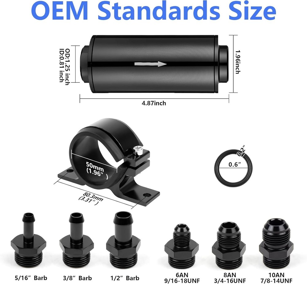 10 Micron Inline Fuel Filter with 6AN 8AN 10AN Fitting Adapter+ Filter Element