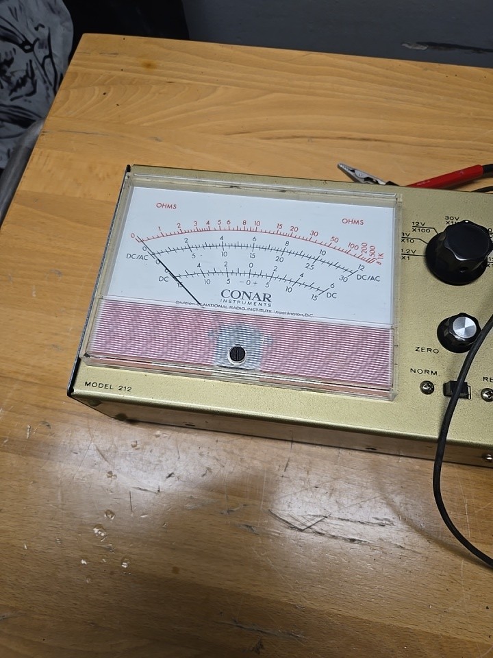 Vintage Conar Instruments Model 212 Volt Ohm Meter Silver/Black Corded Analog