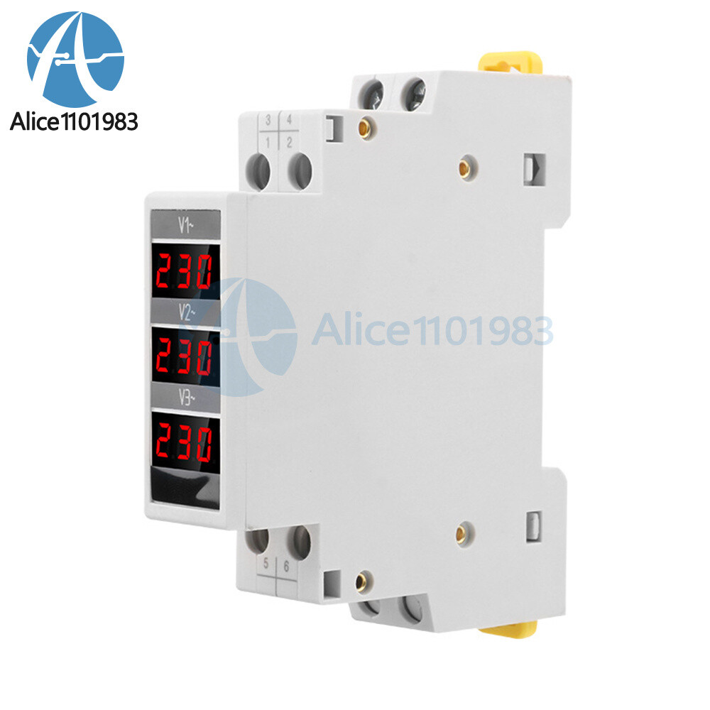 SDM010 Rail Mount Three Phase Voltage Meter AC80-500V Mini Modular Voltmeter LED
