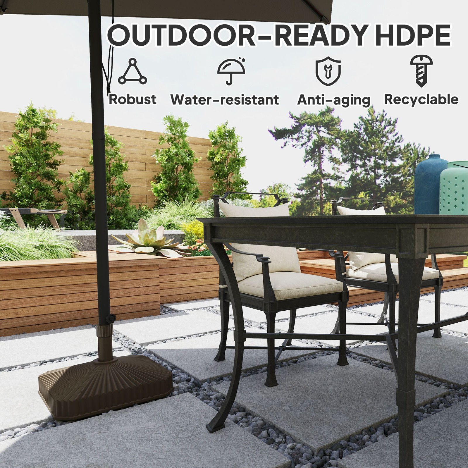 Square Patio Umbrella Base Heavy Duty Outdoor Stand Fillable Brown 42lbs Sand