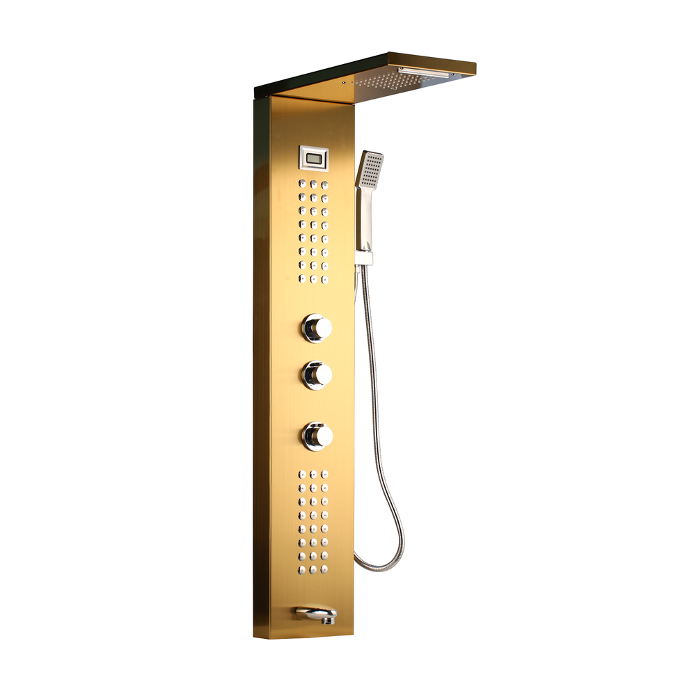 Bathroom Mixer Gold Shower Panel Digital Screen Massage Jets Wall Mounted Units