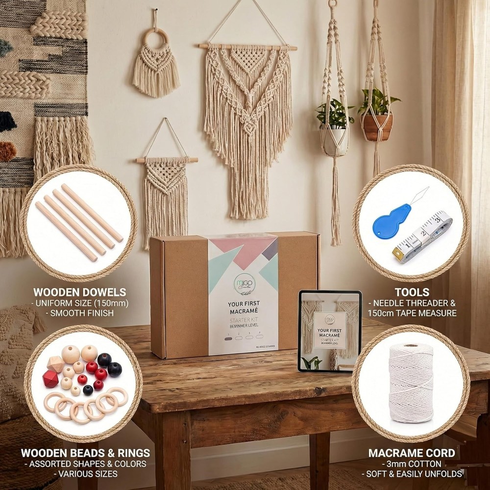 Beginners with 126 Macrame Supplies and 7 Projects E-Book: DIY Macrame Kit with