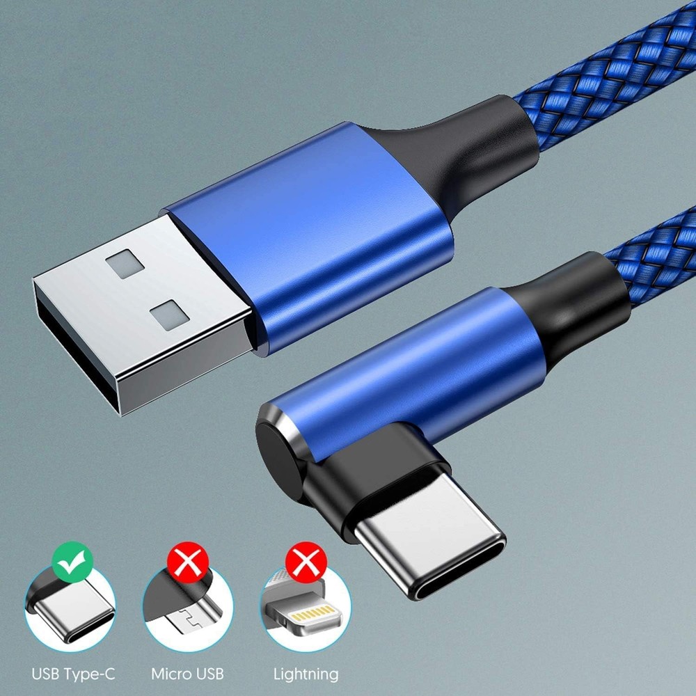 USB C Cable 90 Degree Right Angle[2Pack 10FT], A to Type C Nylon Blue