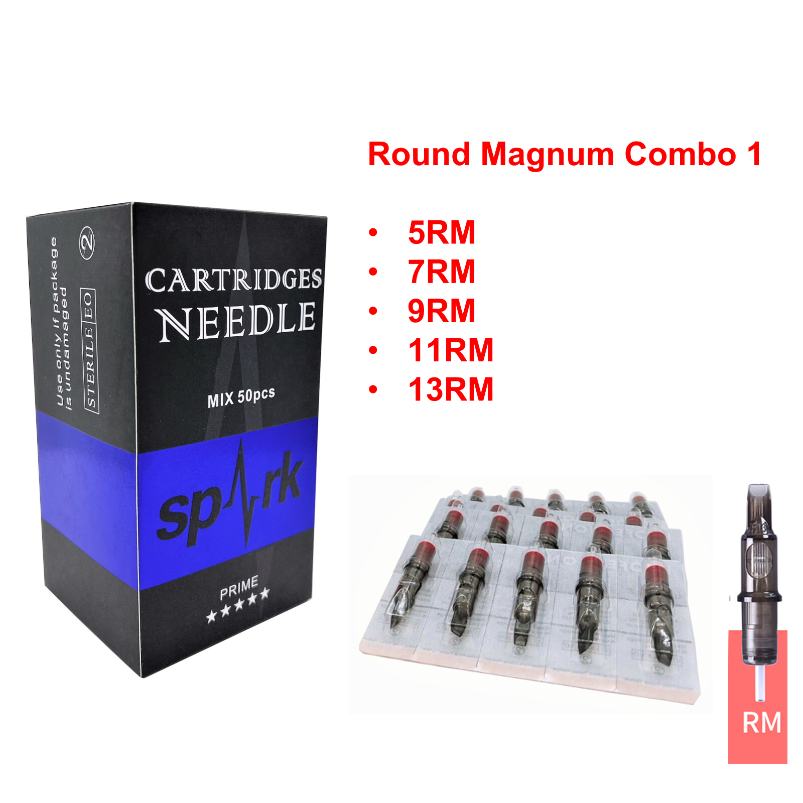 50PCS Mix Combo Spark Tattoo Sterilized Disposable Cartridge Needles