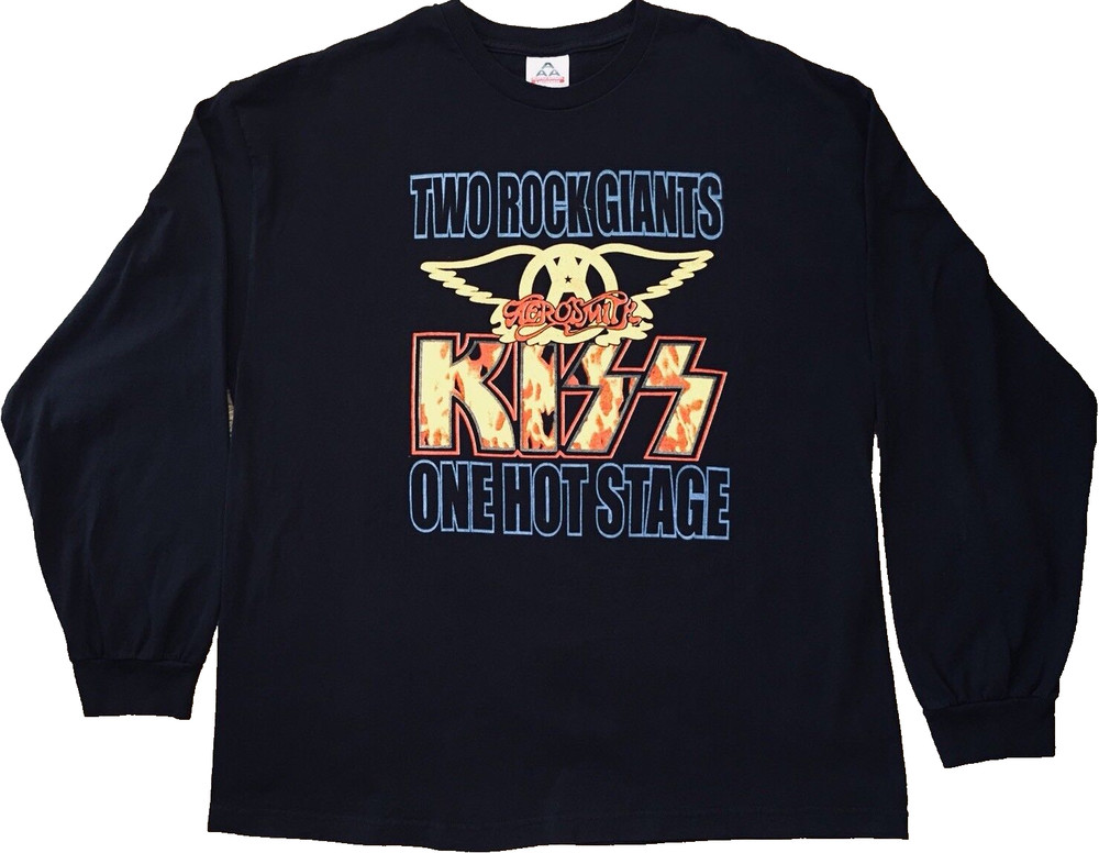 Vintage 2003 2004 AEROSMITH KISS Two Rock Giants One Hot Stage Tee T Shirt XXL