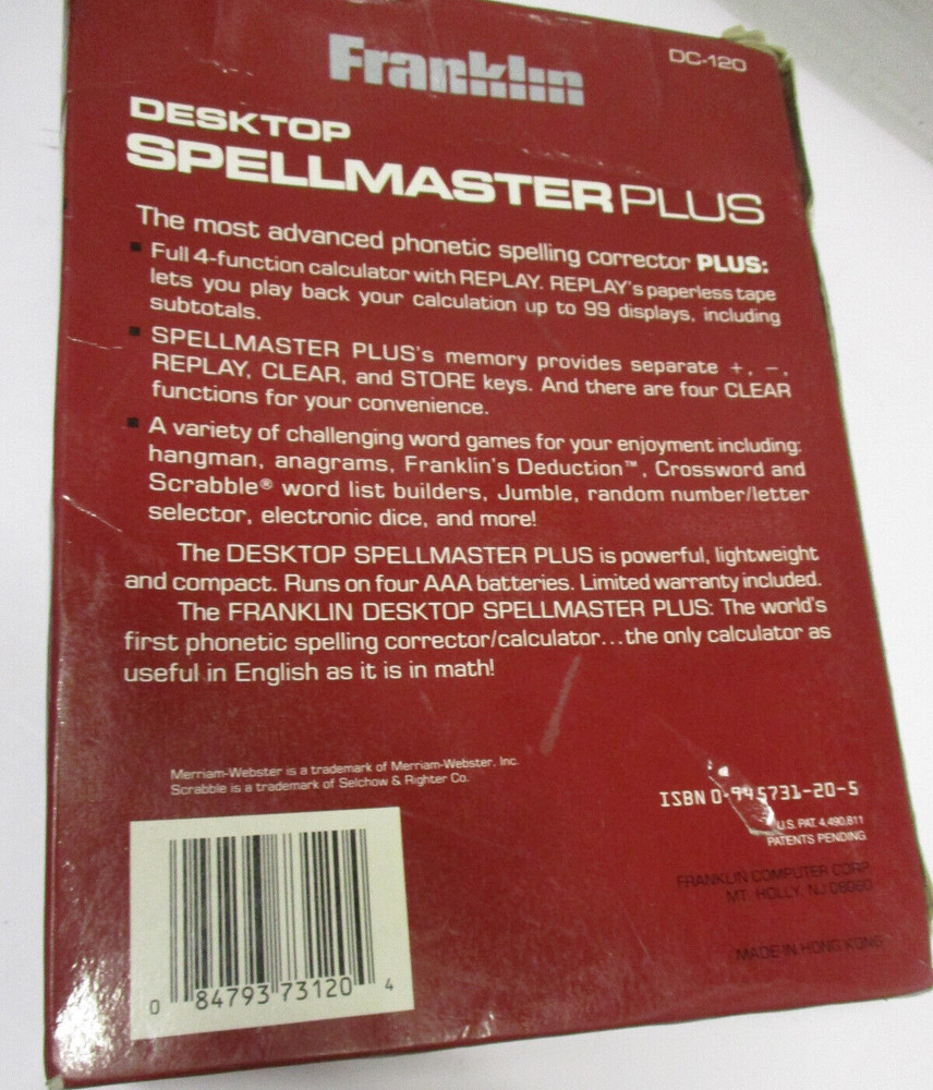 Franklin Spellmaster Plus DC-120 Electronic Spelling Corrector Word Game Player