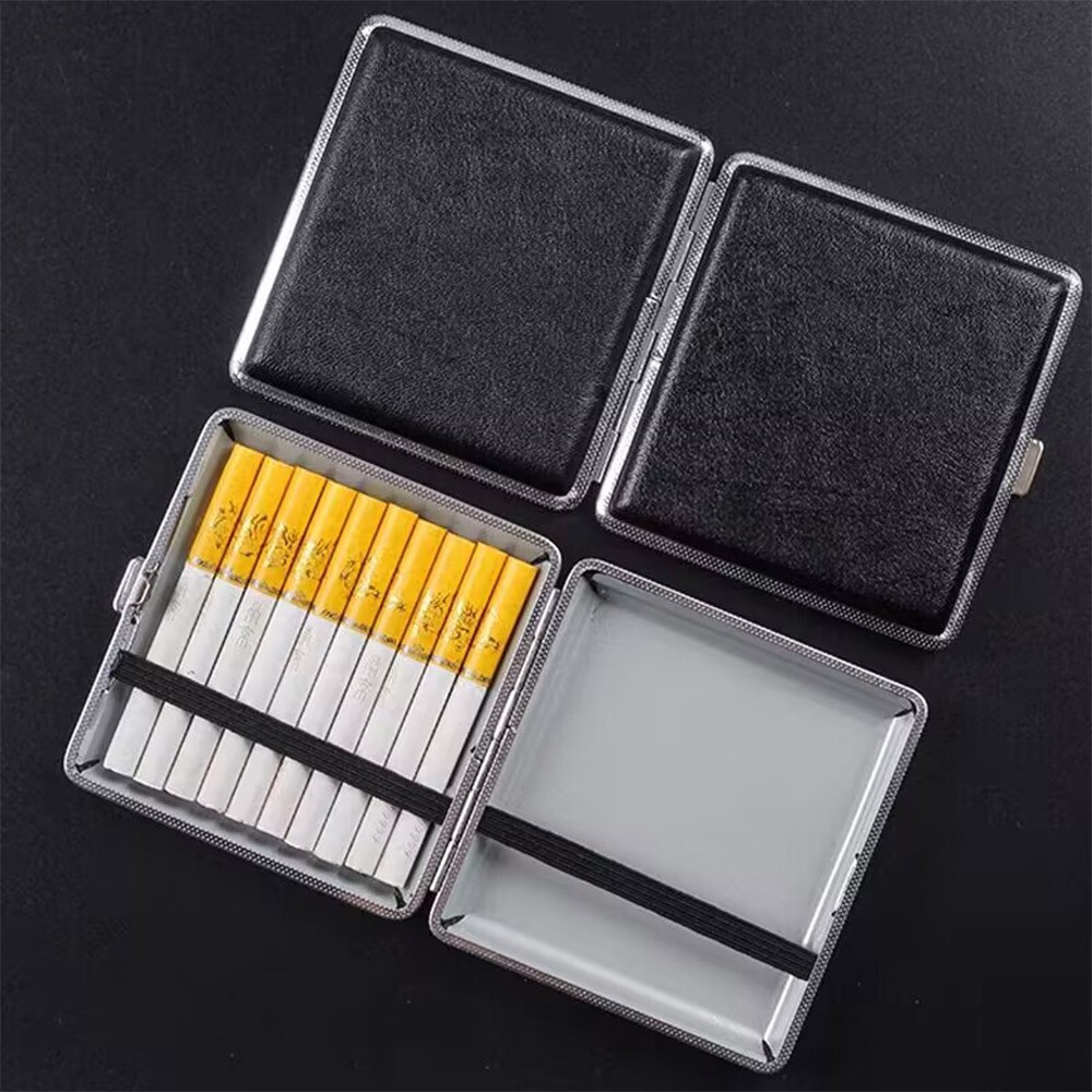 Leather Cigarette Case Black Leather Men Portable Personalized 20 Sticks Box