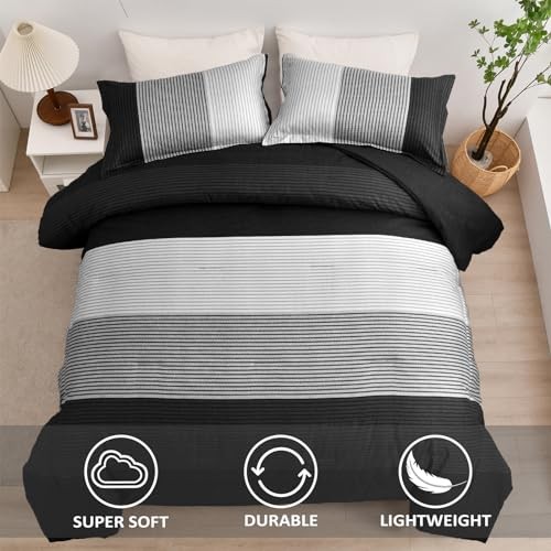 Comforter Set Reversible Grey Stripe Down Alternative Comforter Queen Black