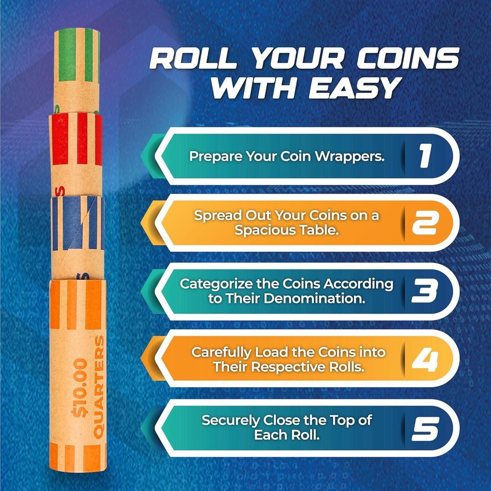 Durable 32 Coin Rolls Wraps - ABA Standard Color-Coded for Effortless Organizing