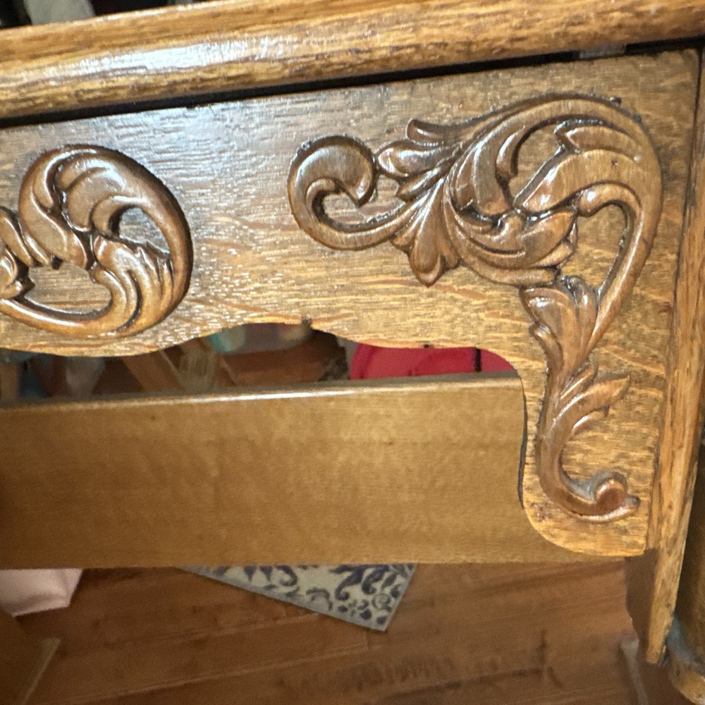 Antique Oak Ornate Sewing Machine Desk