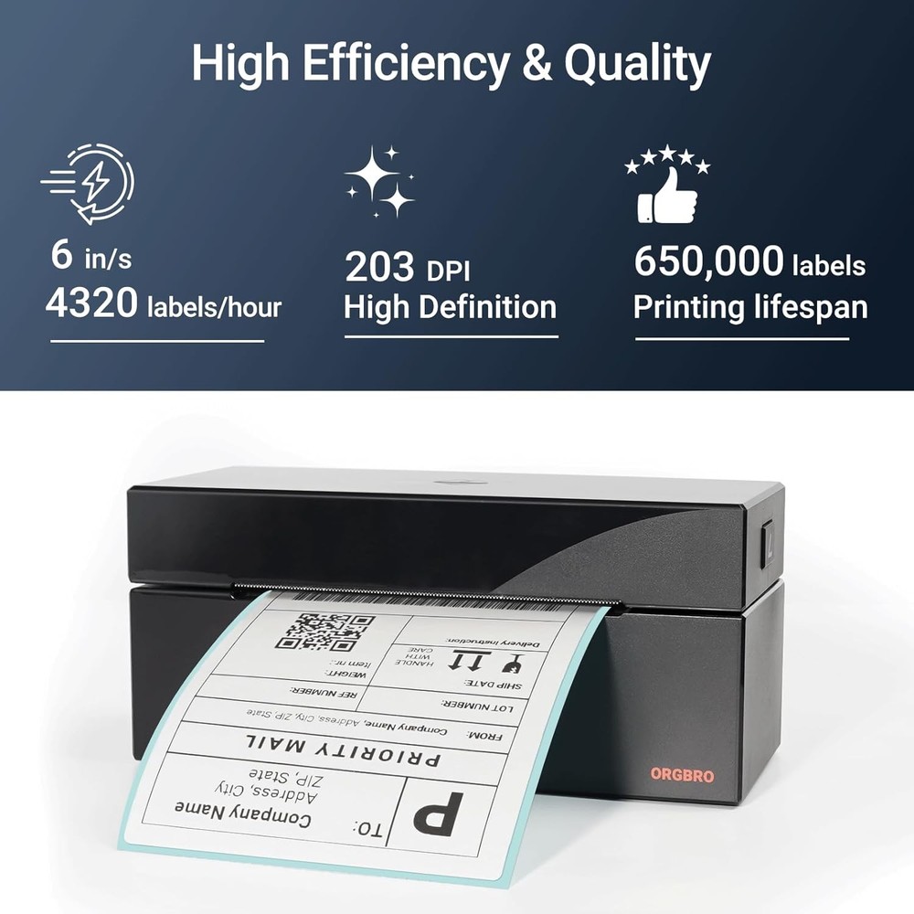 ORGBRO Z1 4x6 Shipping Label Thermal Printer - PC, Mac, Chromebook, Linux