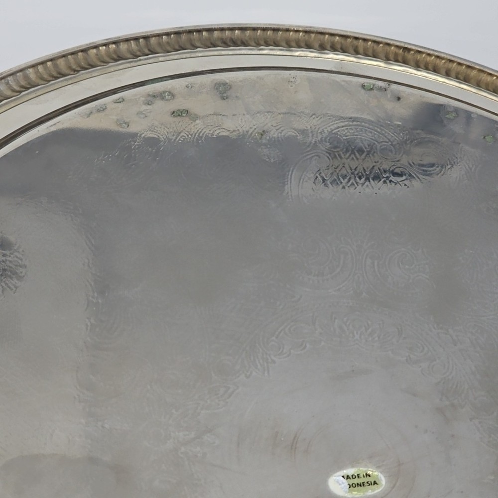 Silver-Plated Round Etched Platter with Textured Edge