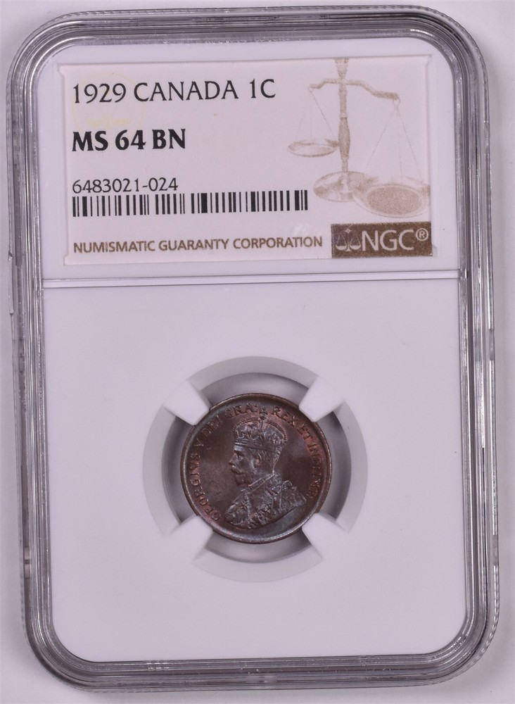1929 Canada One Cent - NGC MS64 BN