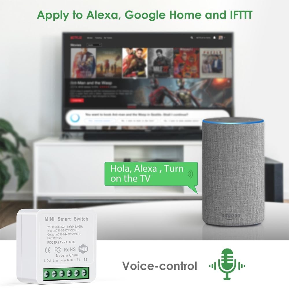 2-Pack 16A Mini Smart WiFi Switch – Alexa & Google Compatible, Timer, LAN Contro