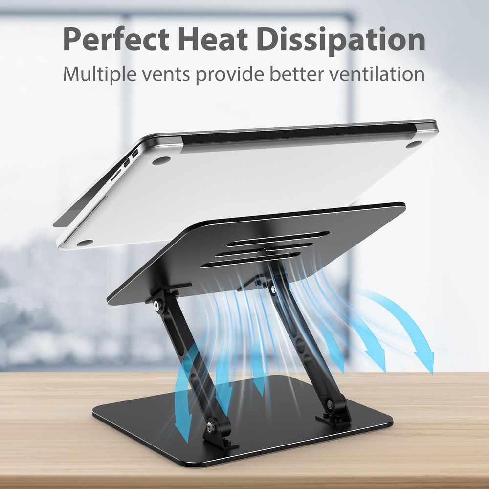 Gogoonike Adjustable Laptop Stand for Desk, Metal Foldable Riser Black