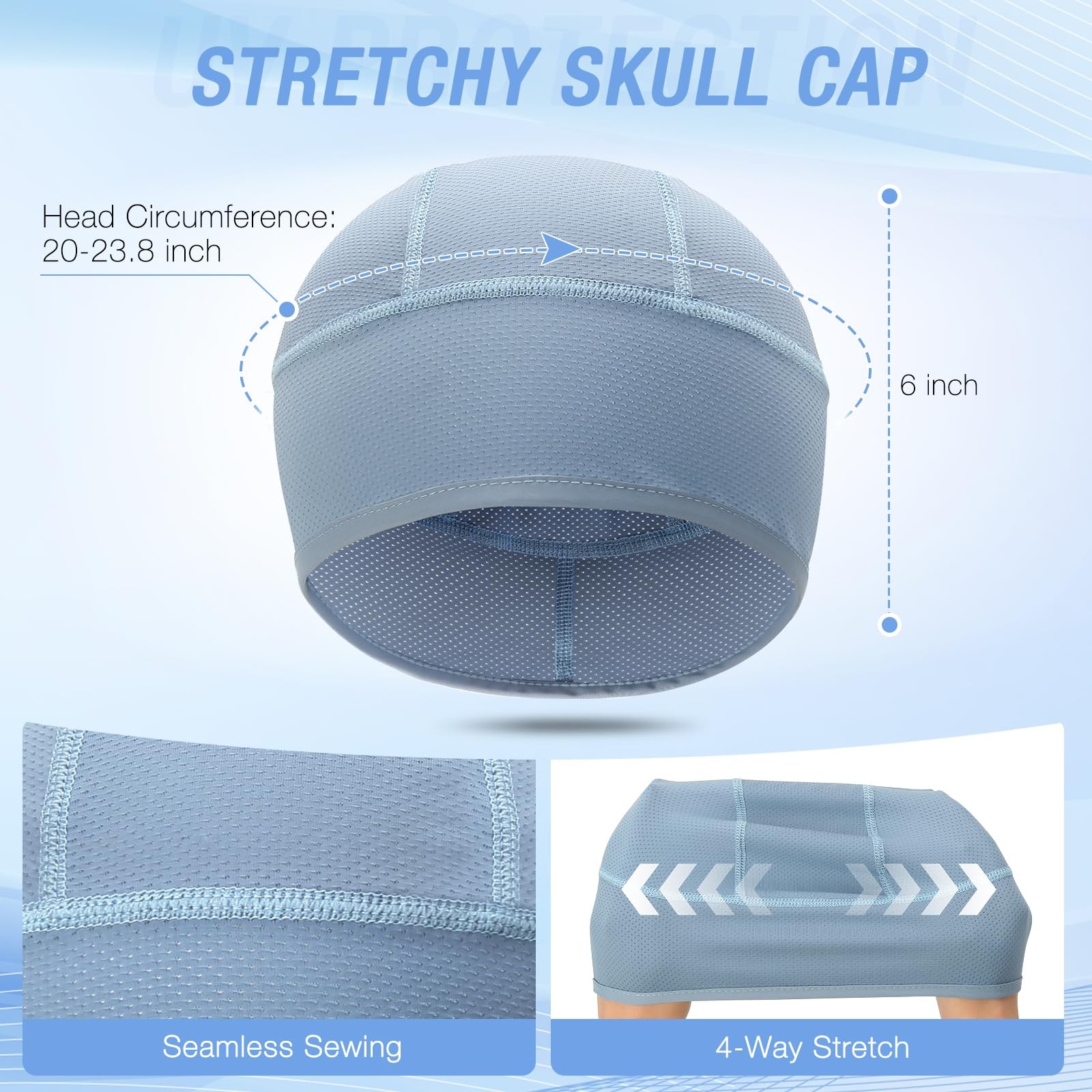 3 Pack Cooling Hard Hat Liner Skull Cap, Mesh Sweat One Size, Darkgrey*3