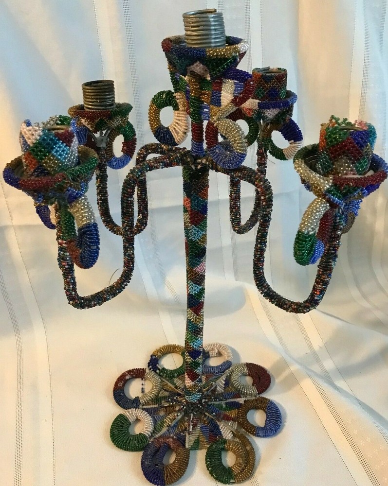 HANDCRAFTED BEADED CANDELABRA ~