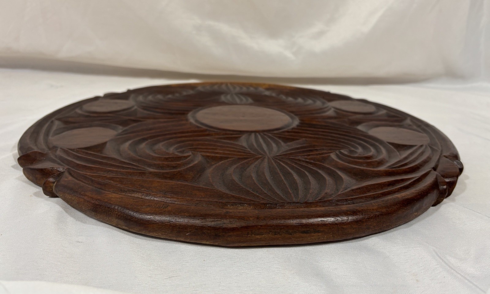 Vintage African? Folk Art Hand Carved Wood Table Top Tray Wall Art 19.25"D