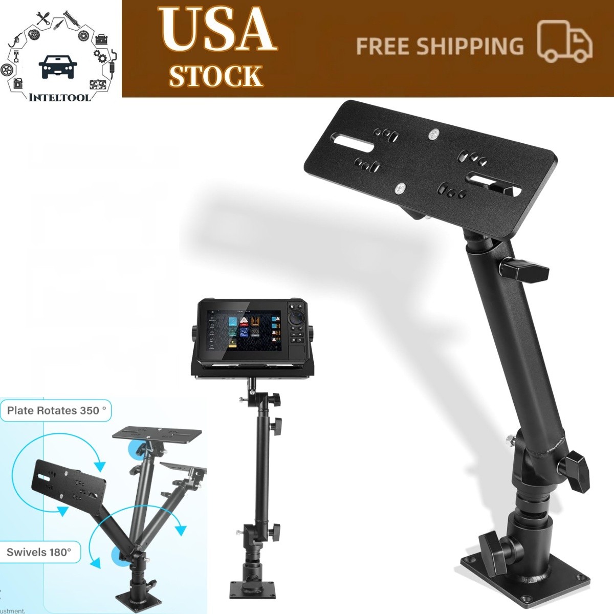 Marine Electronic Monitor Mount 350° 18–24 In for Garmin, Lowrance, Humminbird