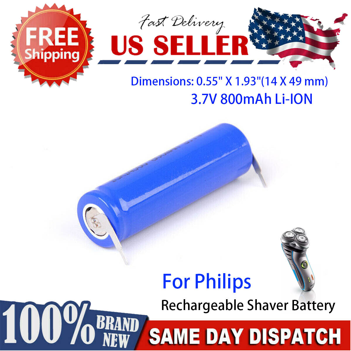 Replace Battery 800mah 3.7V For Philips Shavers 7340XL, 7345XL, 7810XL