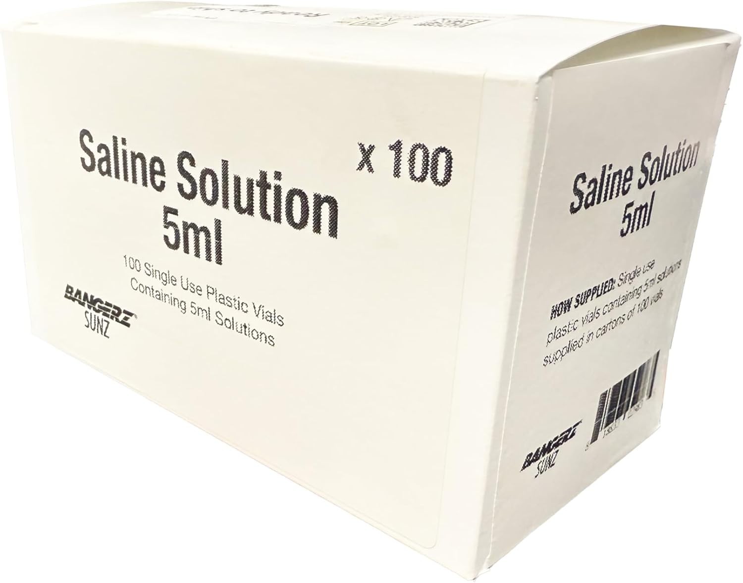 Bangerz Sunz Saline Solution 5ml Unit, 100 Box, Sterile & Preservative-Free, NEW