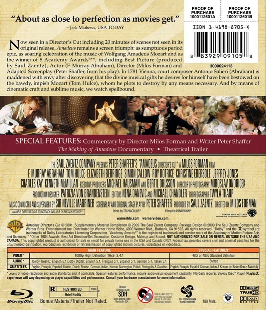Amadeus Director's Cut Blu-ray Roy Dotrice NEW