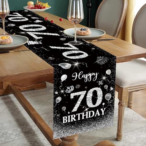 Birthday Table Runner Black Silver Happy Birthday Table Runner for 70 70th