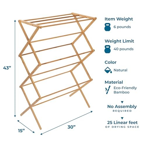 Collapsible Bamboo Drying Rack – Sturdy & Foldable Laundry Drying Rack, Space