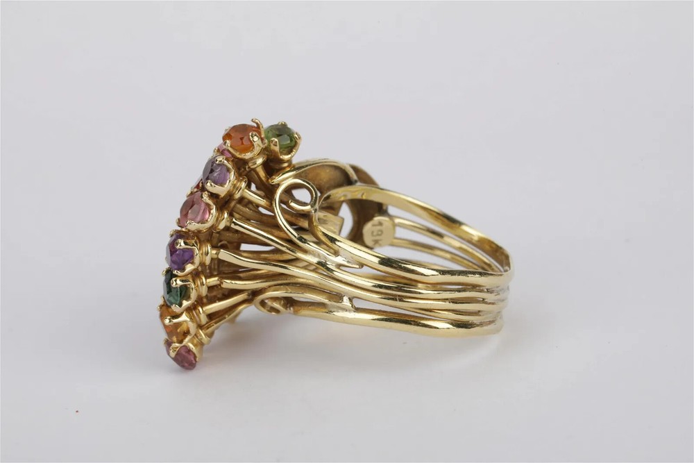 18k Solid Gold Ring With Multi Gemstones Size 6 10.3 g