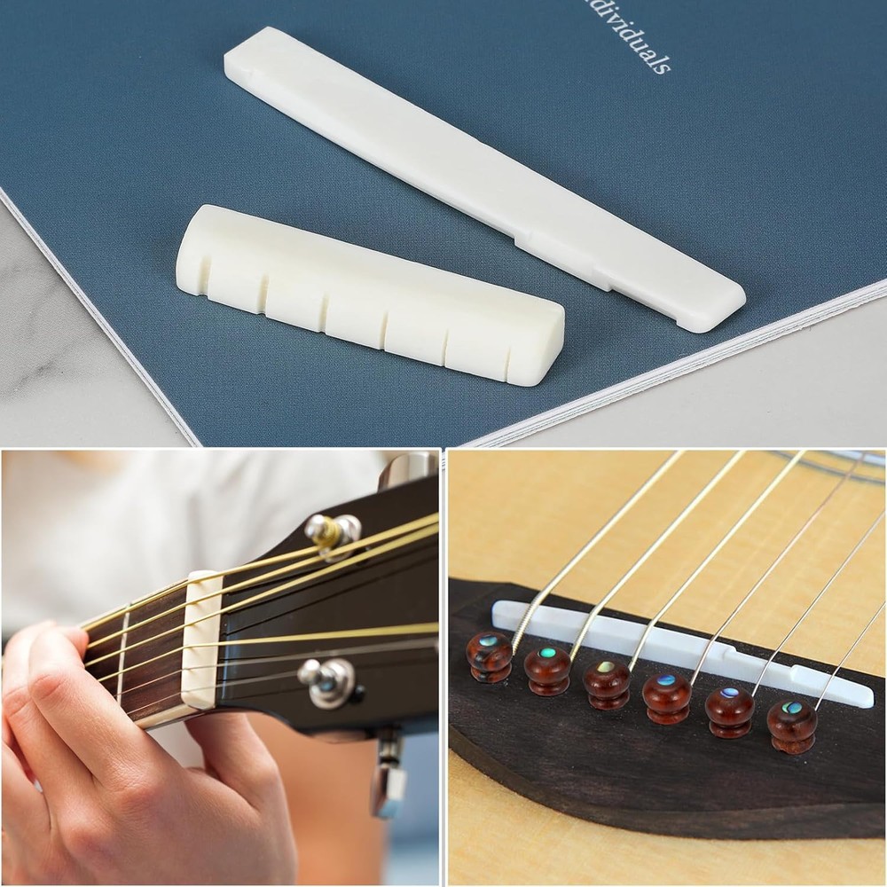 Blisstime 6 String Acoustic Guitar Bone Bridge Saddle and Nut 6pcs Beige