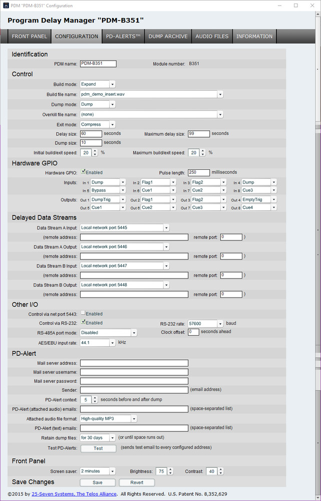 25 Seven AES Digital Audio Broadcast Profanity Program Delay Manager DUMP Button