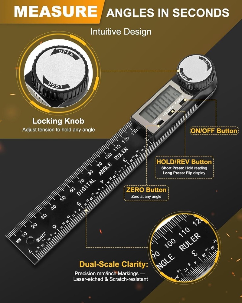 Professional Digital Angle Measuring Tool - Durable Protractor with Batteries