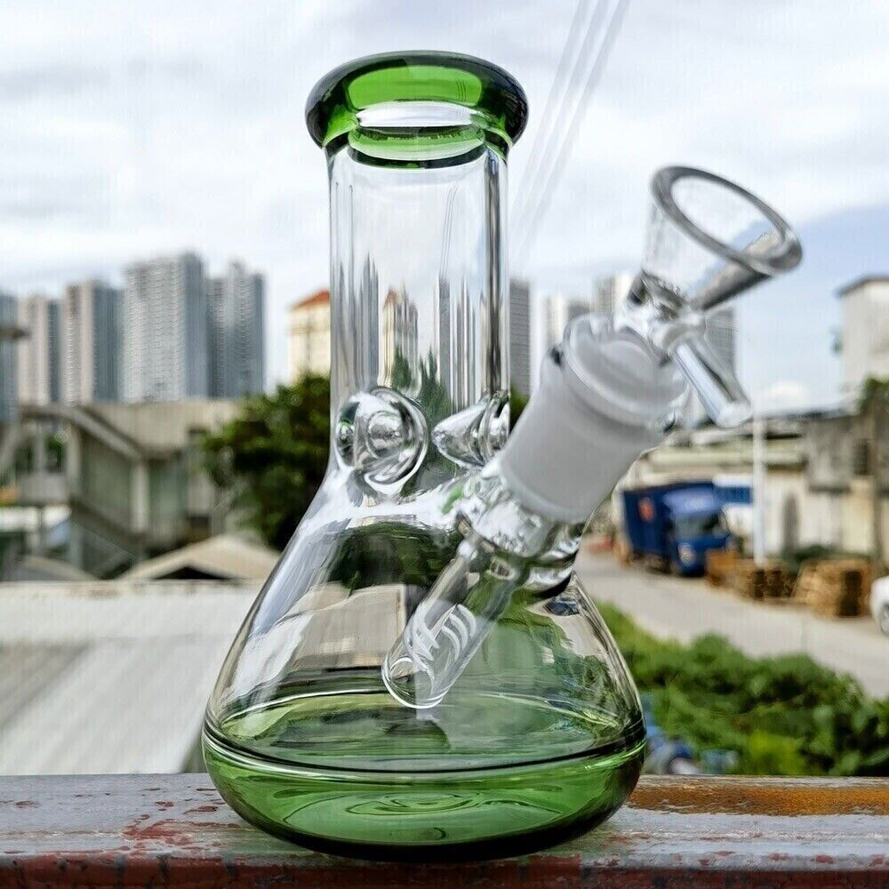 Small 6" Green Glass Bong Thick Smoking Water Pipe Beaker Bubbler W/Bowl USA