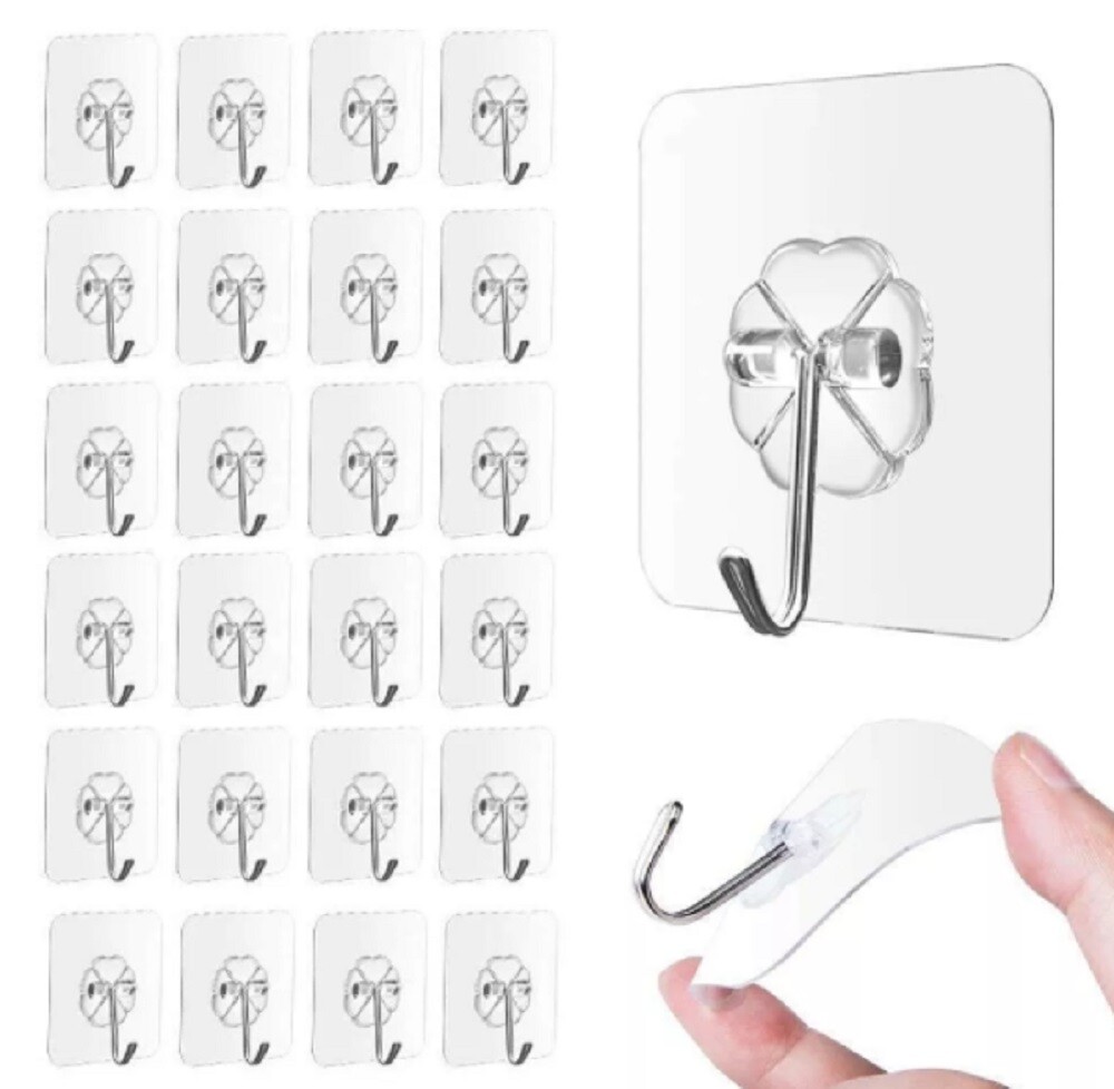 24 Pcs Adhesive Sticky Hooks Heavy Duty Wall Hooks Hangers Seamless Transparent