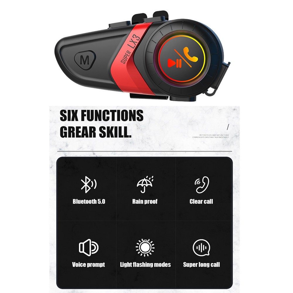 BT Wireless Bluetooth Helmet Intercom Headset TYPE-C Charging Fit For Motorcycle