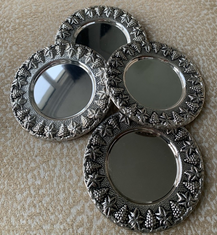 Set of 4 Godinger Silver Art Coasters Grape Pattern