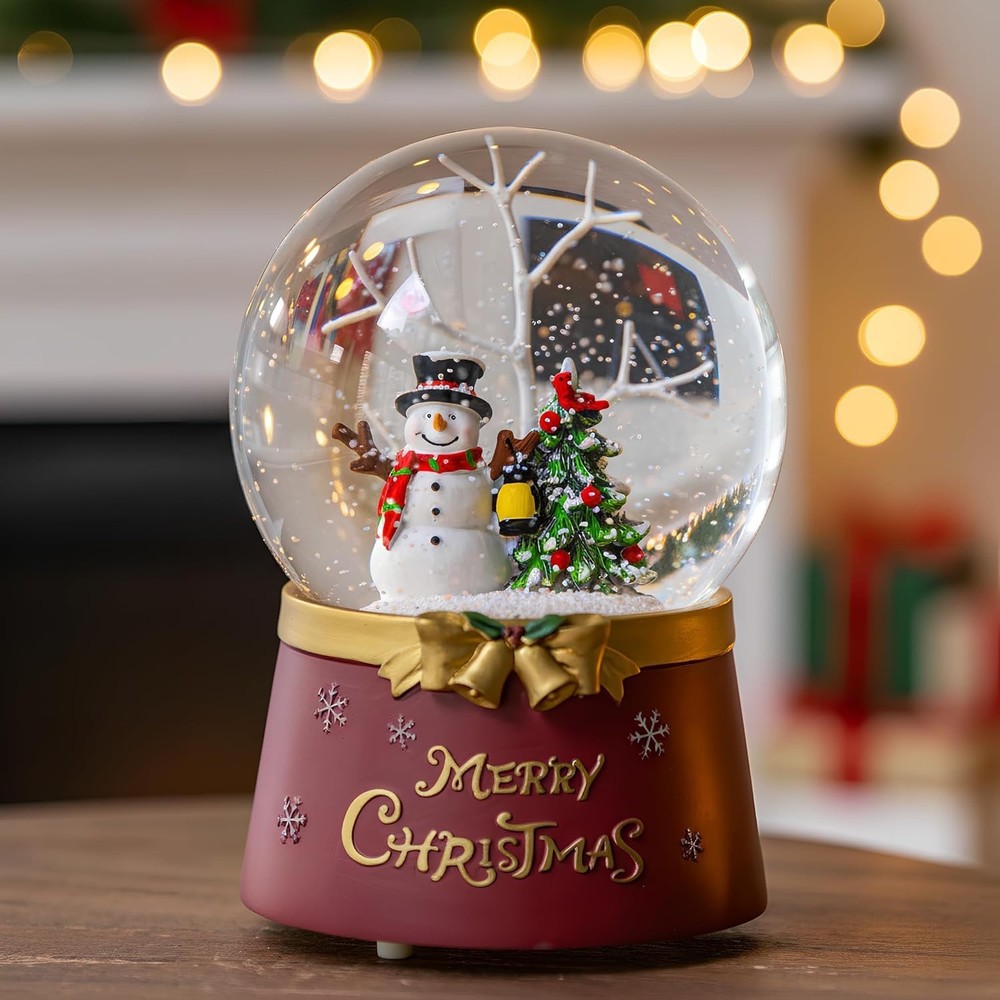 Lighted Musical Snowman Snow Globe 7 Inch Water Lantern with Timer Function