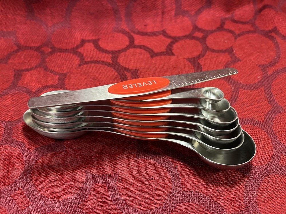 Magnetic Stackable Stainless Steel Measuring Spoons Set & Leveler Complete-9409