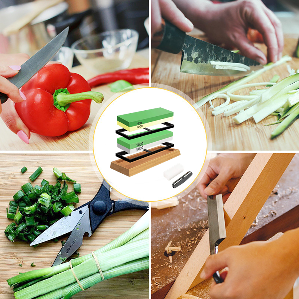 Knife Sharpening Stone Set Professional Whetstone 4 Side Grit 400/1000 3000/8000