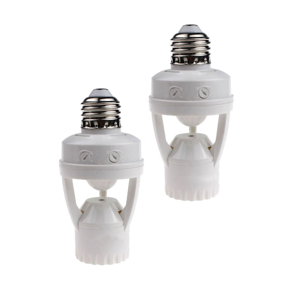 2 pack Screw-In Motion Detector Sensor Light Socket 360° up to 25' All E26 Bulb