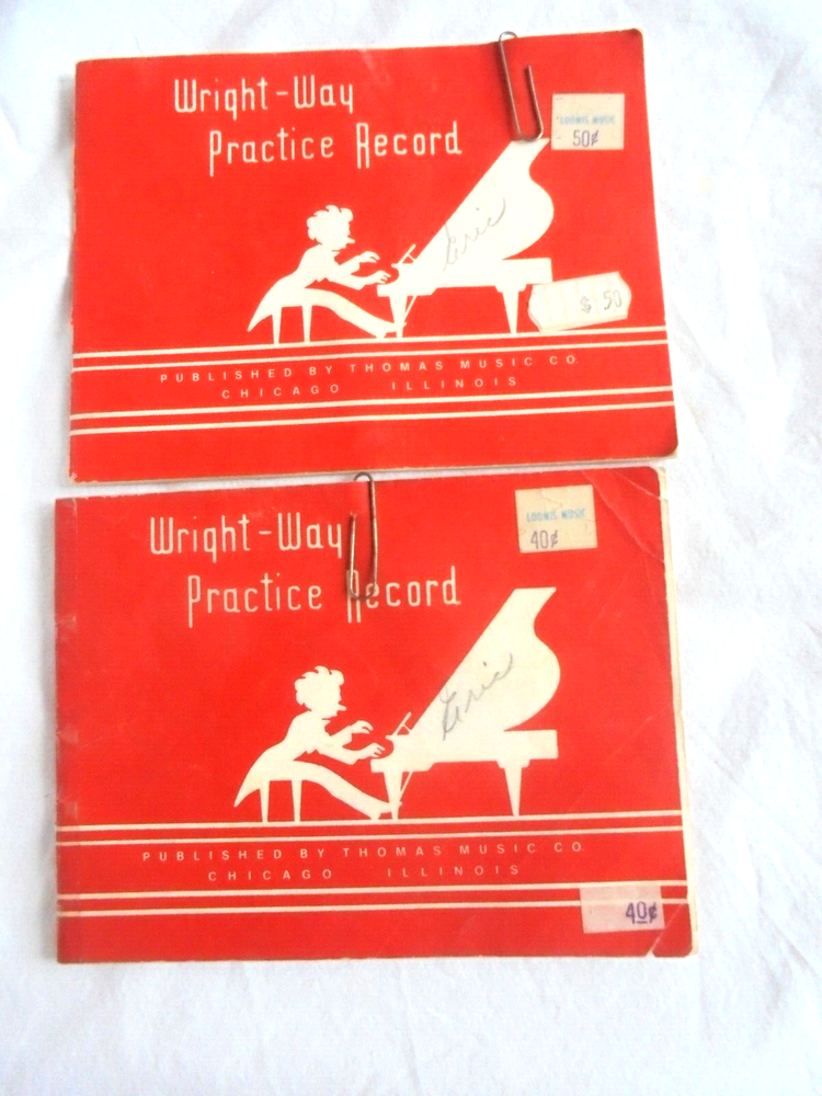 2 Vintage Wright-Way Piano Student Practice Record Books