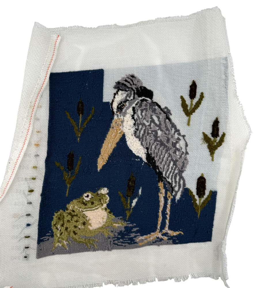 Beth Russell Frog & Stork Almost Completed Needlepoint Canvas Panel De Morgan