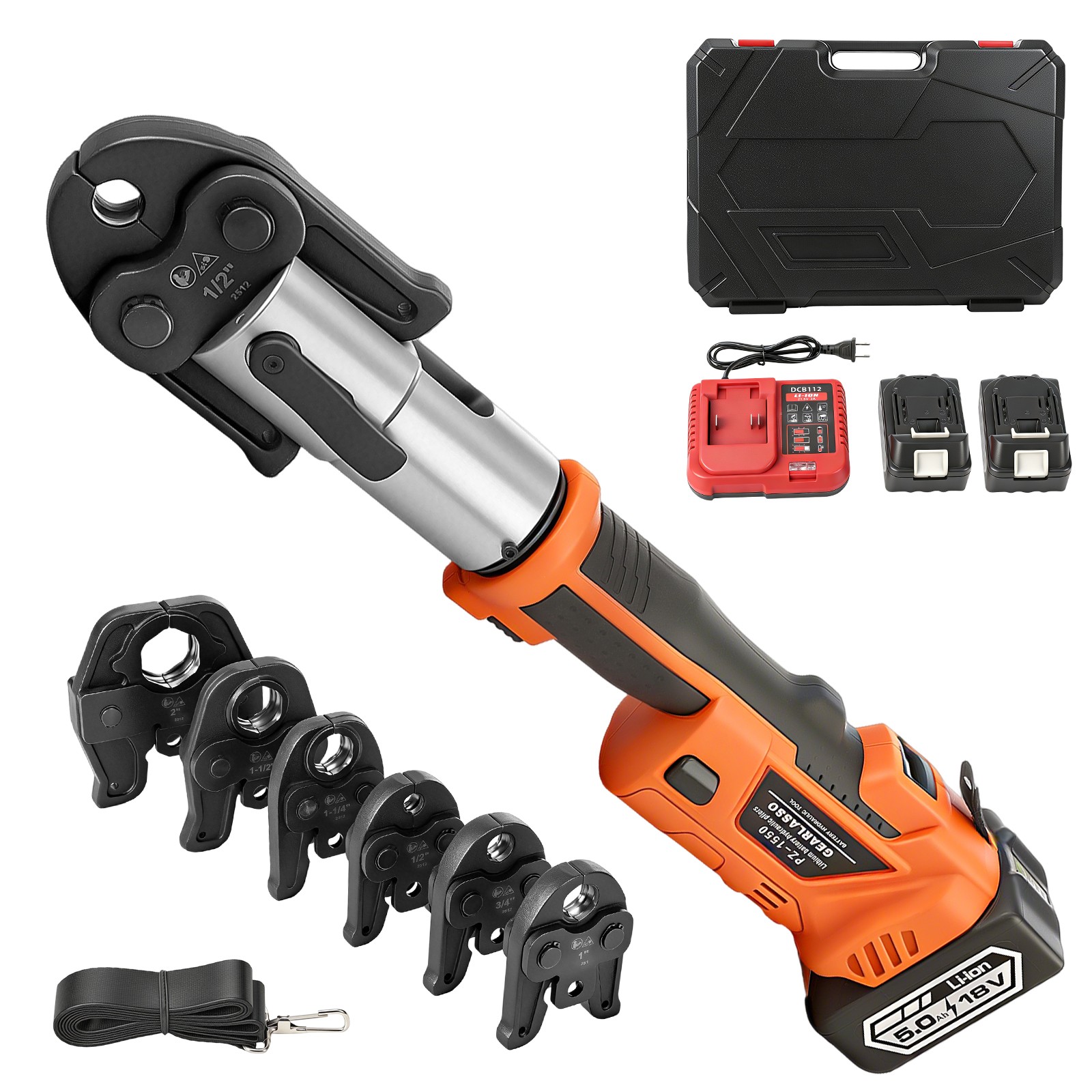 1/2" -2" Pro Press Tool Pipe Crimping Kit Press Tool Battery Kit with 6 Jaws US