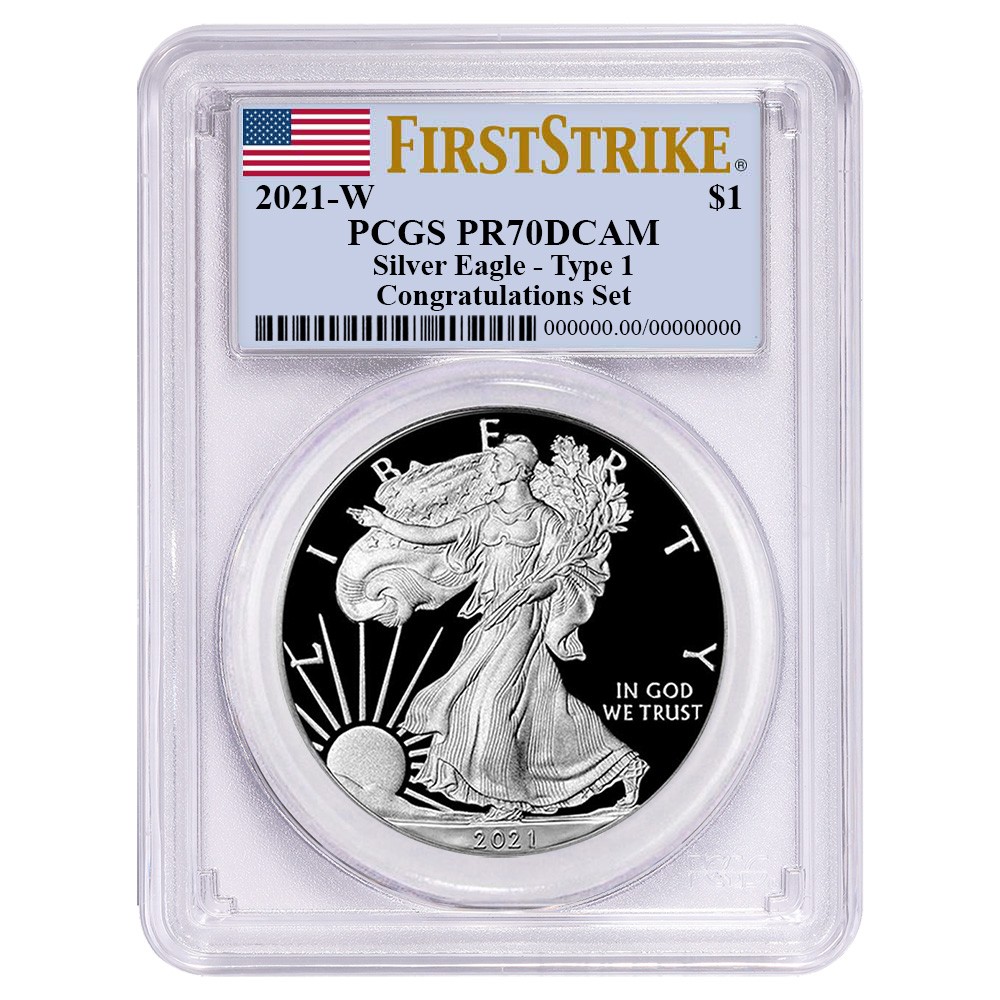 2021-W Proof $1 Type 1 American Silver Eagle Congratulations Set PCGS PR70DCAM